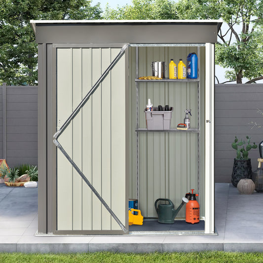 Patio 5ft Wx3ft. L Garden Shed, Metal Lean-to Storage Shed with Adjustable Shelf and Lockable Door, Tool Cabinet for Backyard, Lawn, Garden, Gray