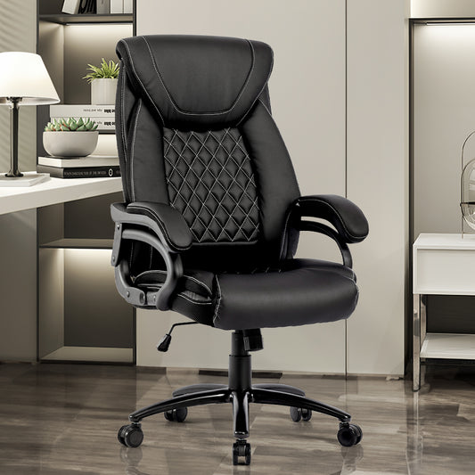 Ergonomic PU Leather Office Chair Big and Tall Desk Chair 360°Swivel Office Chair Adjustable Height with Soft Armrest,300lbs