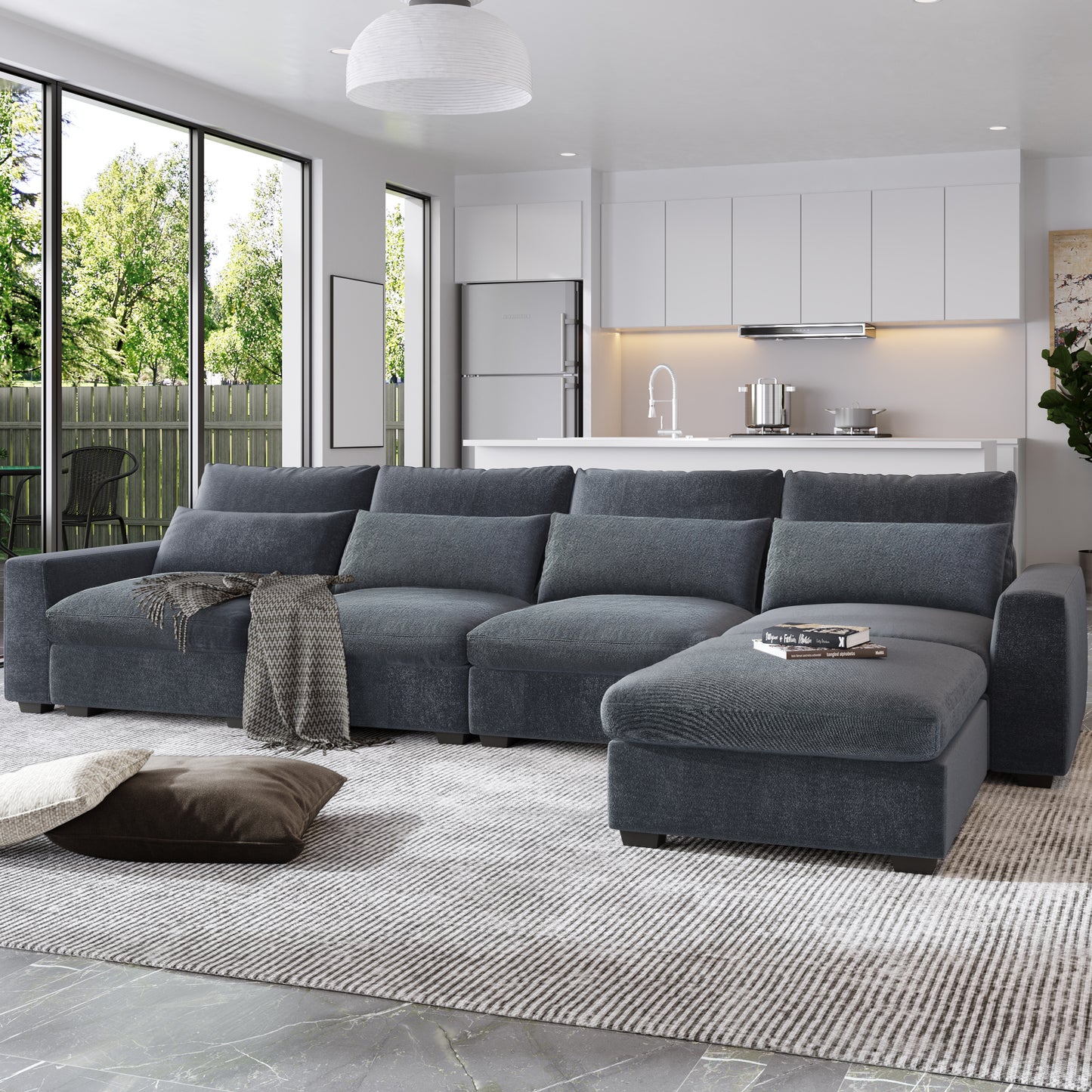 U_Style Modern Large L-Shape Feather Filled Sectional Sofa,  Convertible Sofa Couch with Reversible Chaise for Living Room