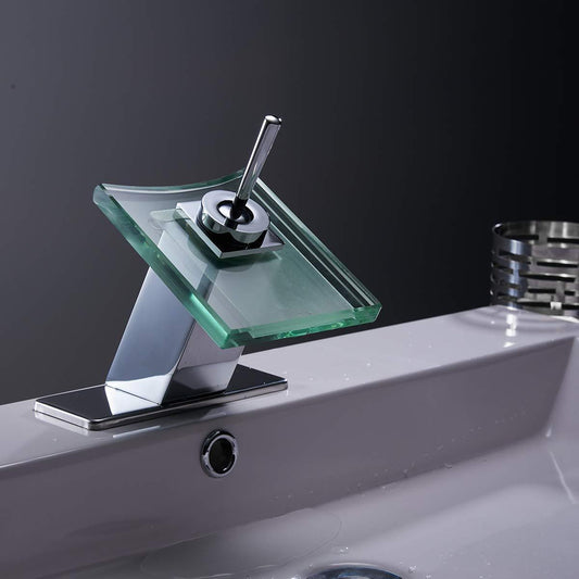 Luxurious Glass Waterfall Bathroom Faucet in Polished Chrome