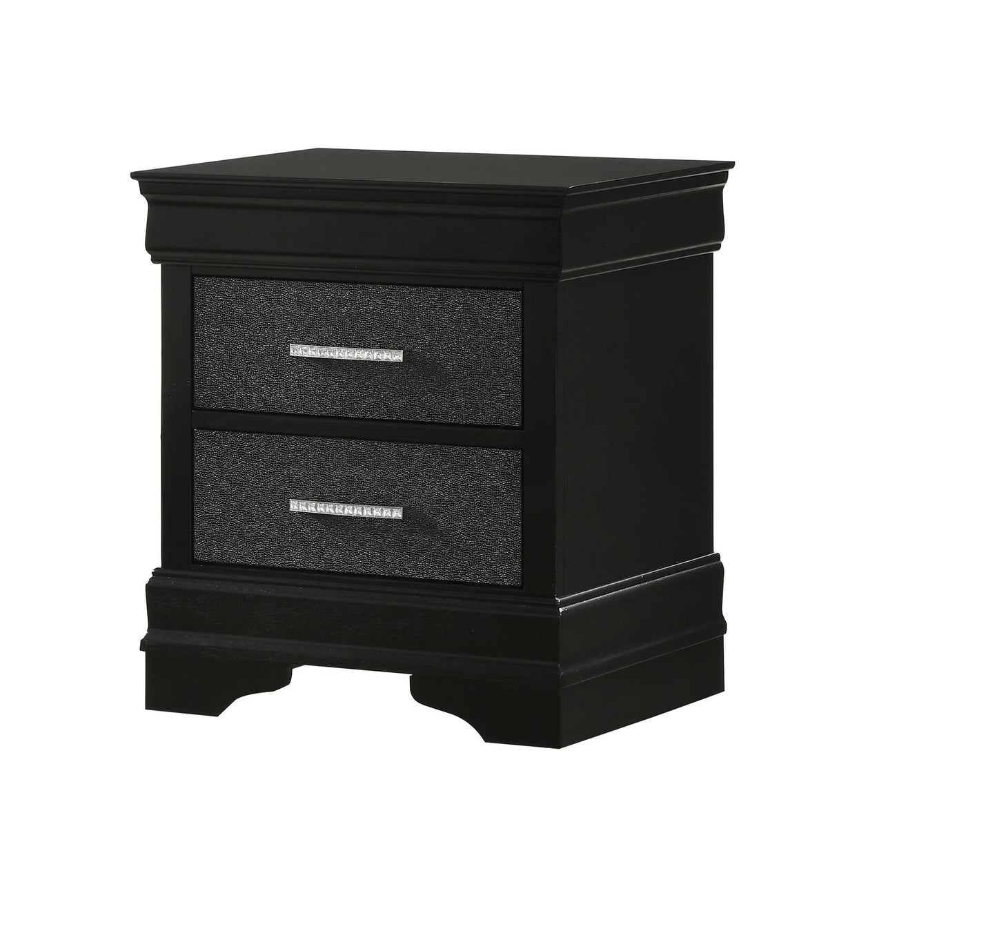 1pc Modern Glam Style Two Drawers Nightstand Black Finish Solid Wood Crystal-Like Button Tufted