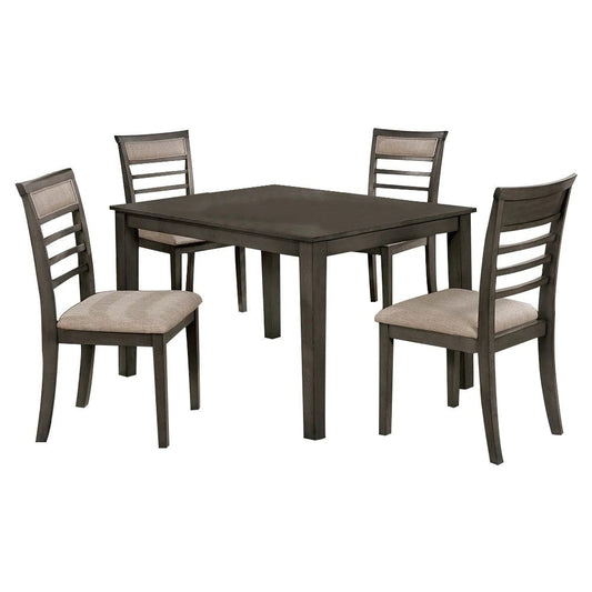 5 Pc Dining Table Set Weathered Gray Dining Chairs & Table Solid wood Beige Padded Fabric Cushions Slat Back Chair Dining Room Furniture