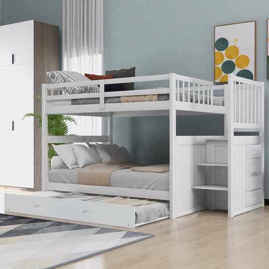 Staircase Full-Over-Full Bunk Bed with Twin Trundle and Storage Drawers - LT000026AAK