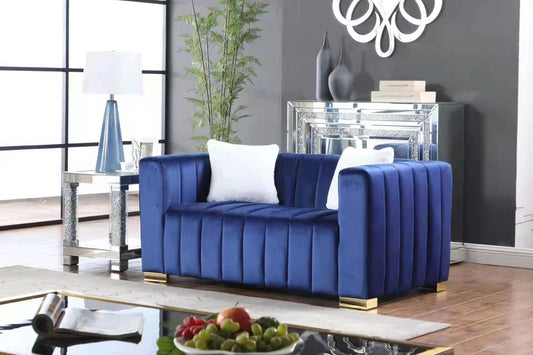 A modern  channel sofa  take on a traditional Chesterfield,Navy Blue color,loveseater