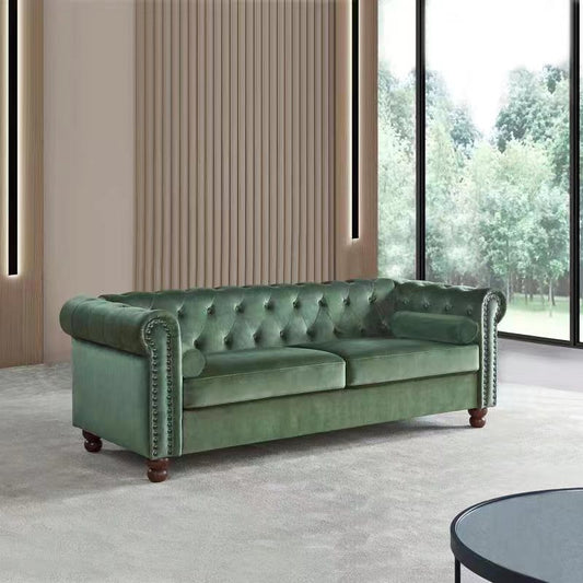 PHOYAL Large Sofa, Velvet Sofa Three-seat Sofa Classic Tufted Chesterfield Settee Sofa Modern 3 Seater Couch Furniture Tufted Back for Living Room (Green)