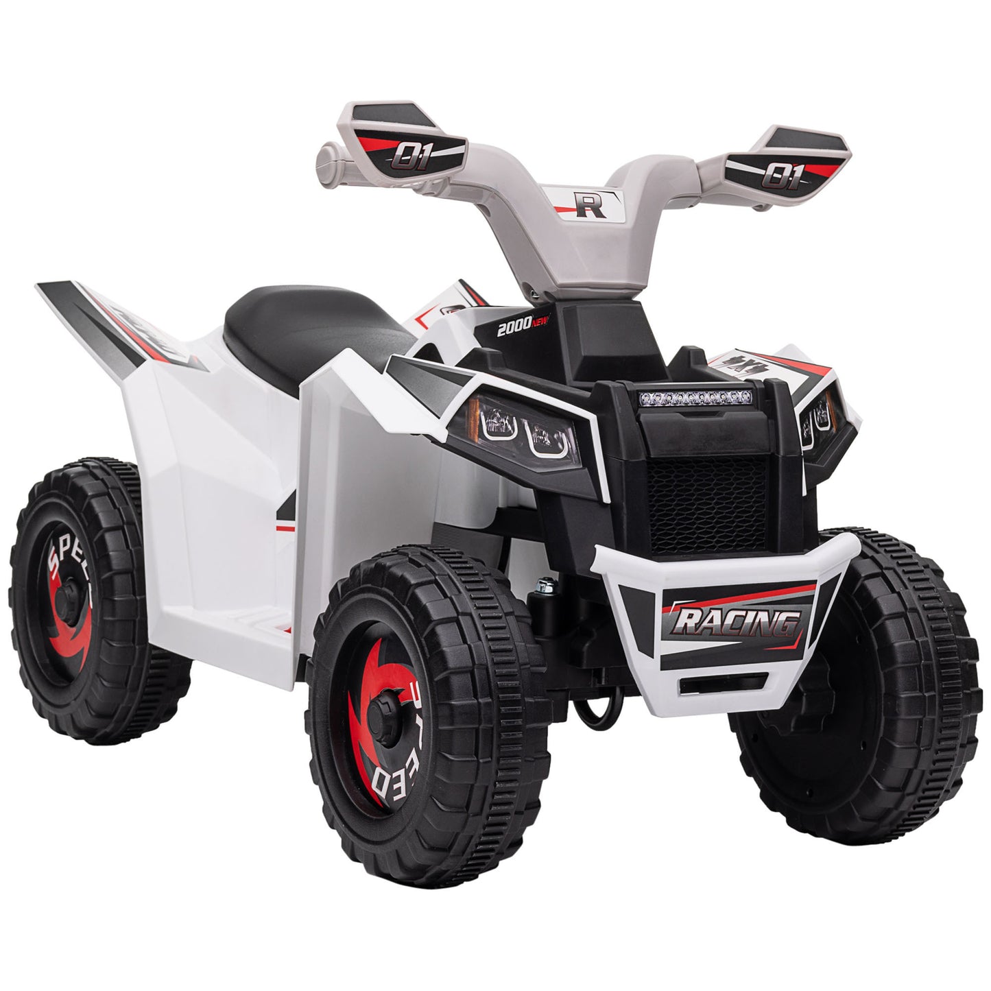 Kids Electric ATV Quad Car for Toddlers, 6V Four-Wheeler with Forward and Backward Function, White