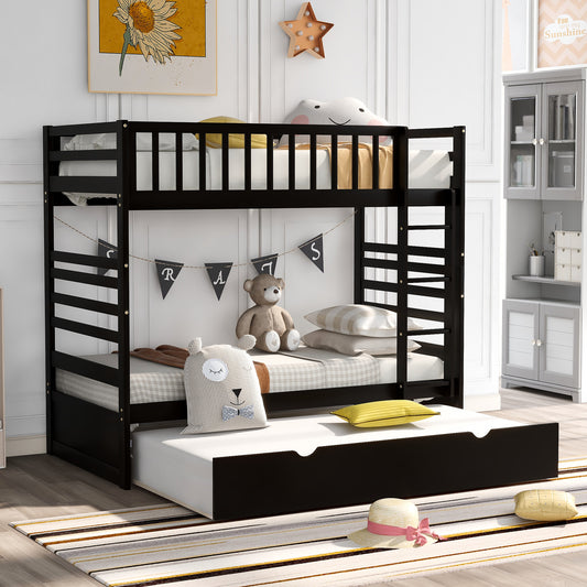 Children's Twin Bunk Beds with Trundle Bed and Safety Features