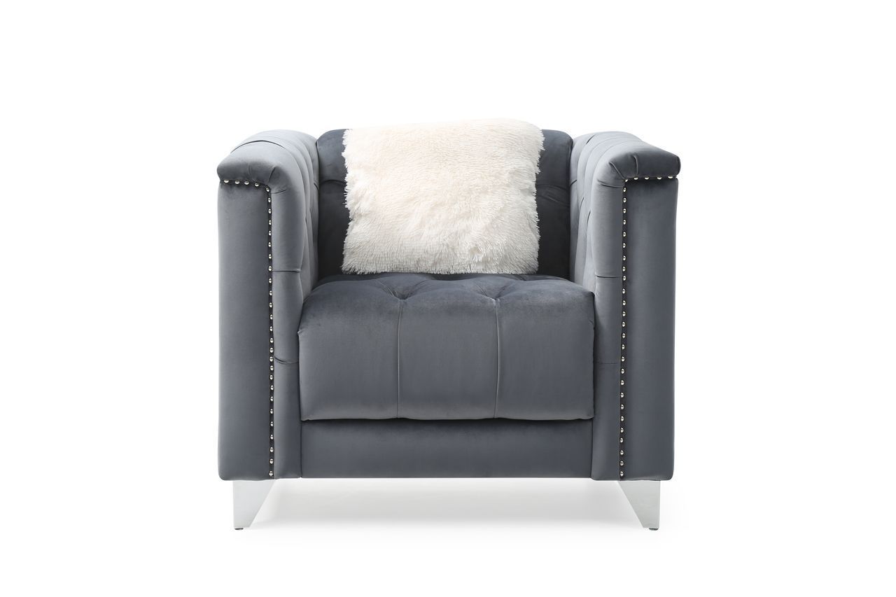 Russell Tufted Upholstery Chair Finished in Velvet Fabric in Gray