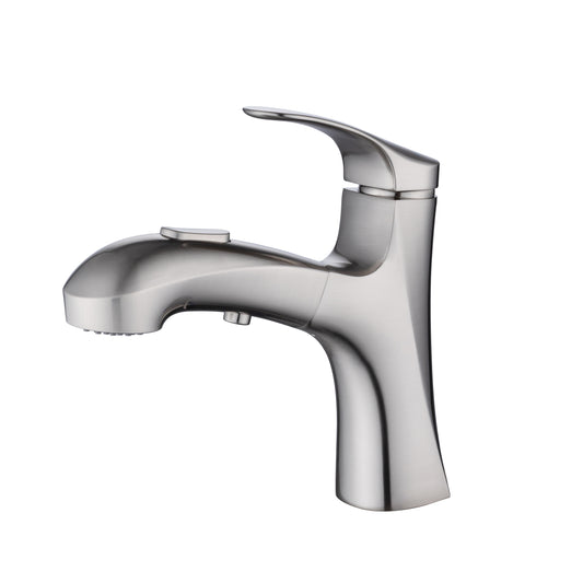 Modern Brushed Nickel Bathroom Faucet with Pull Out Sprayer and Single Handle