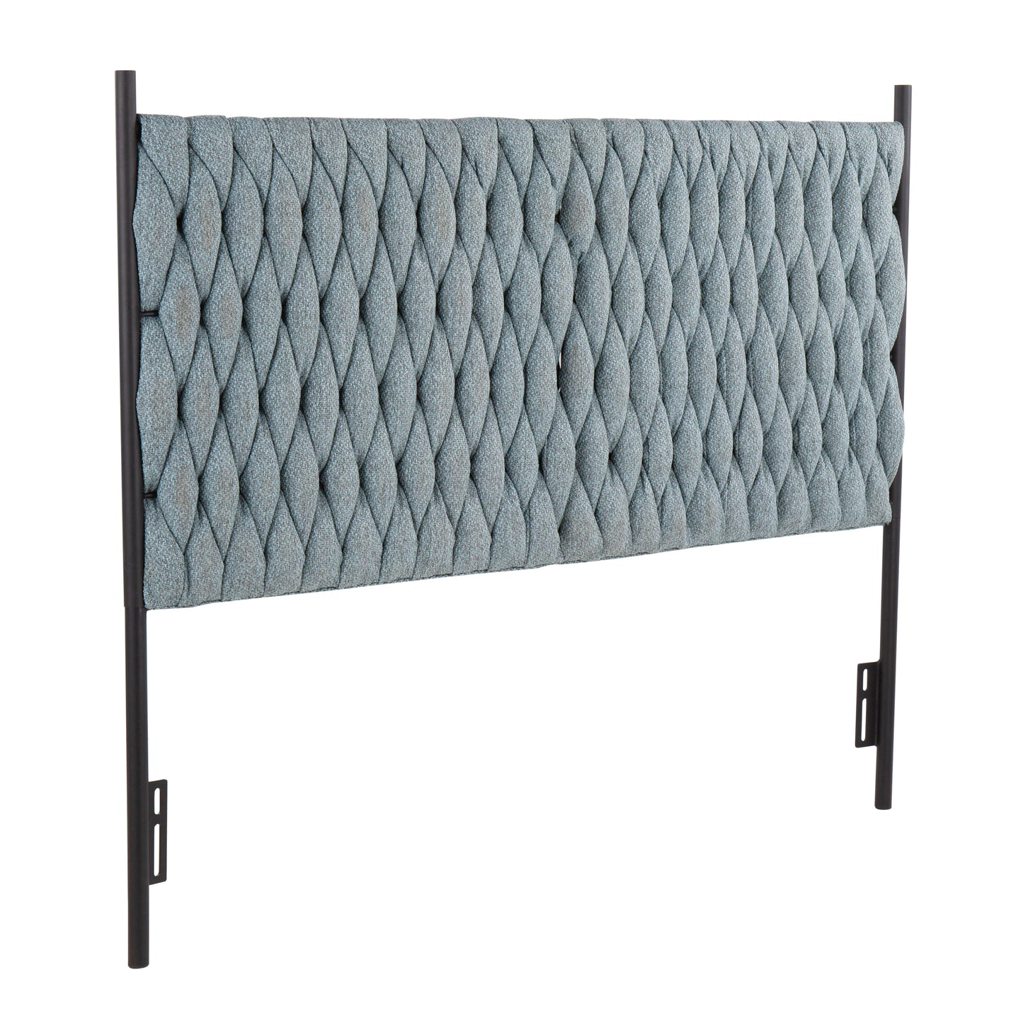 Braided Matisse Queen Size Headboard in Black Metal and Blue Fabric by LumiSource