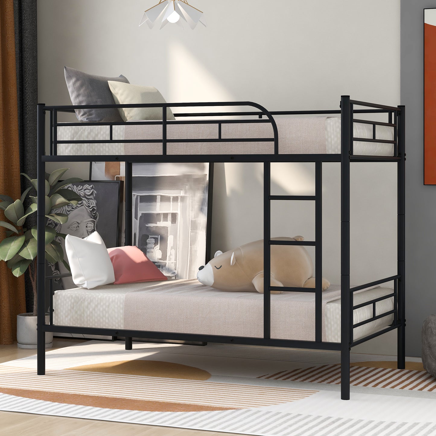 Contemporary Twin Metal Bunk Bed with Separable Twin Beds Option - Black