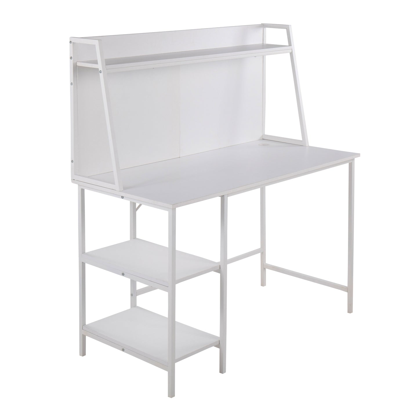 LumiSource Modern Geo Shelf Desk: White Steel and White Wood