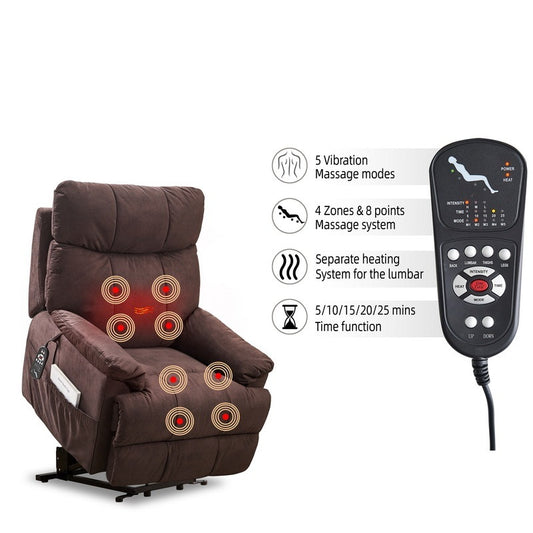 Electric Power Lift Recliner Chair with Massage and Lumbar Heat for Elderly