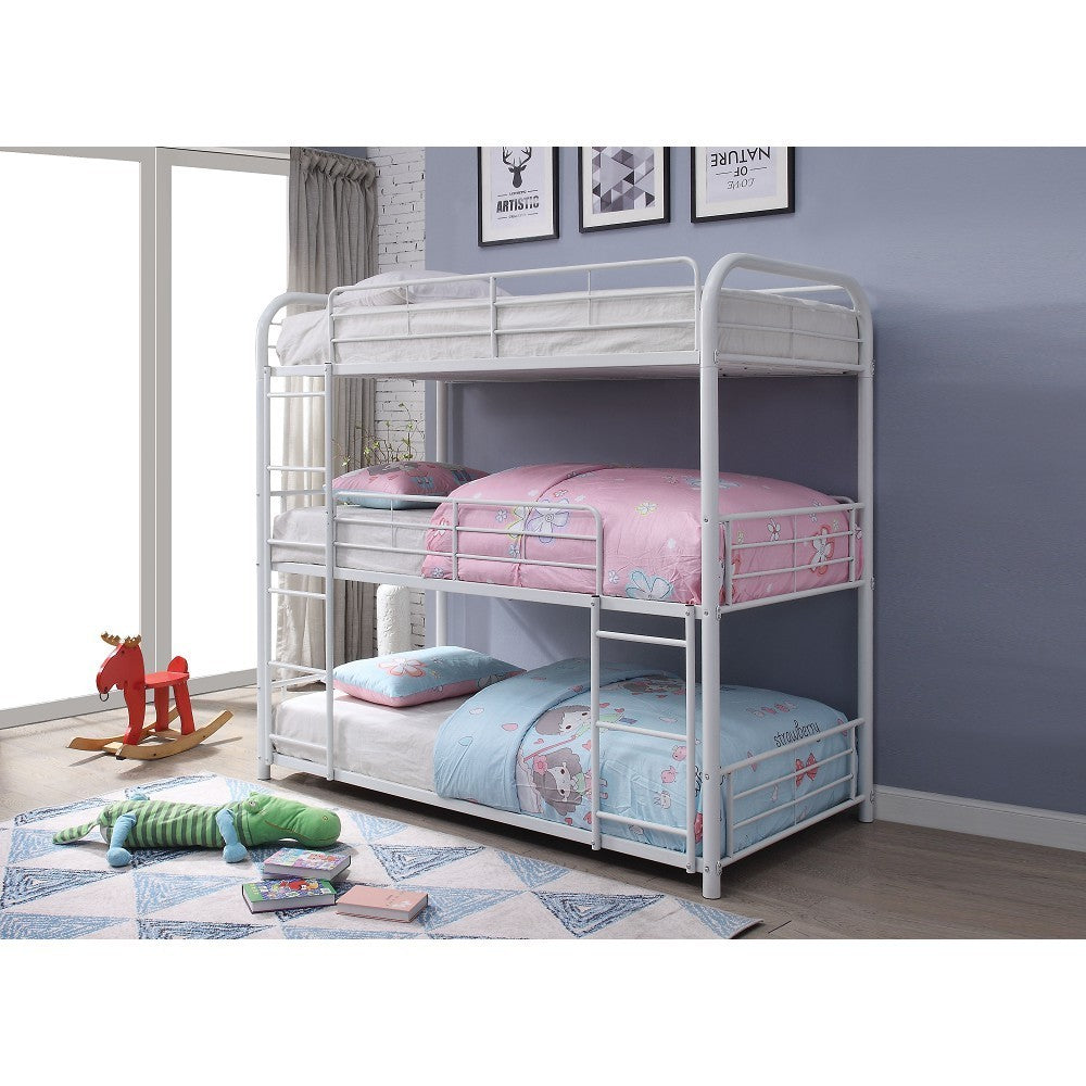 Triple Metal Bunk Bed in White - Stylish Space-Saving Sleep Solution