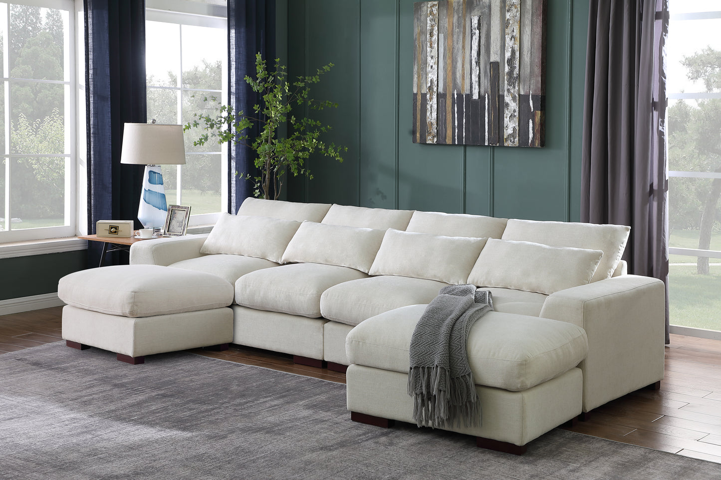 Tatman Linen Blend Sectional with 2 Ottomans