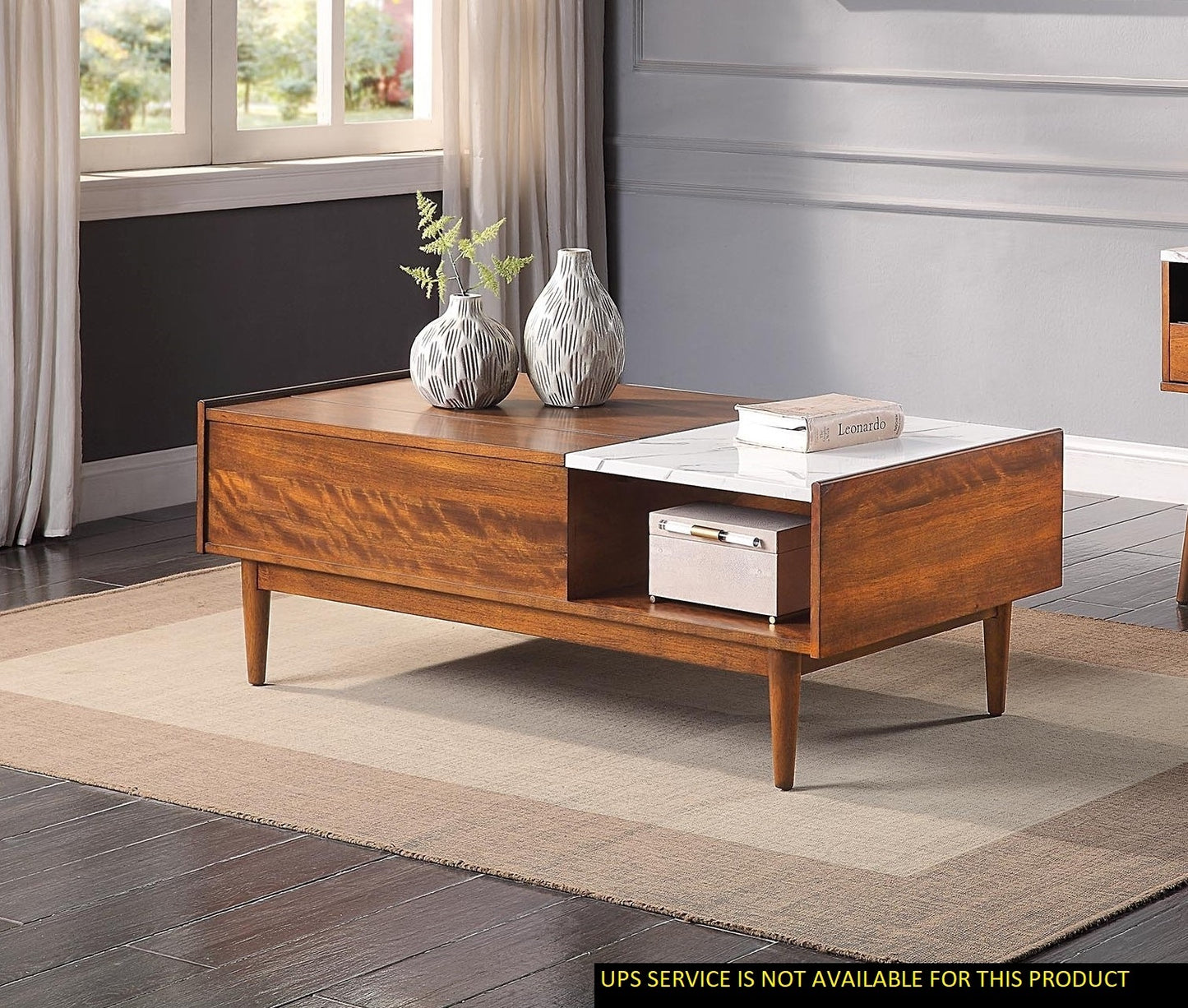 Elegant Lift Top Coffee Table with Faux Marble Top and Walnut Finish