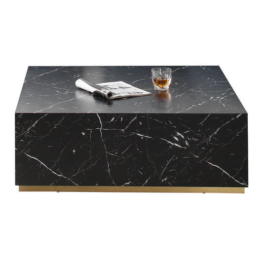 Elegant Black Marble Coffee Table with Gold Base Square Design 39.37W x 13.78H