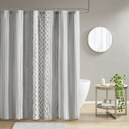 INK+IVY Imani Cotton Shower Curtain with Chic Chenille Stripe