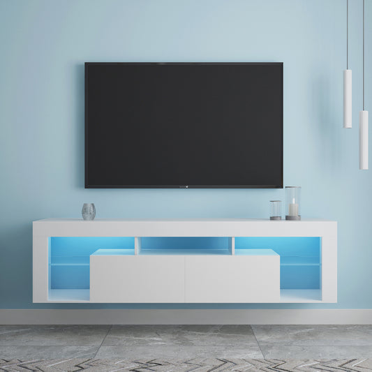 White Floating TV Stand with LED Lighting 63