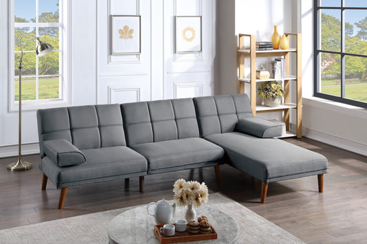 Blue Grey Polyfiber Adjustable Sectional Sofa Set with Tufted Back and Solid Wood Legs