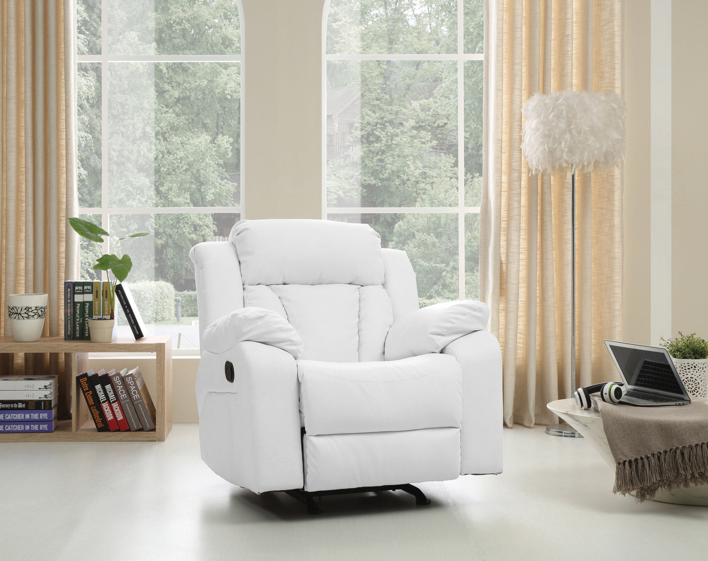 Elegant White Rocker Recliner with Foam Filling