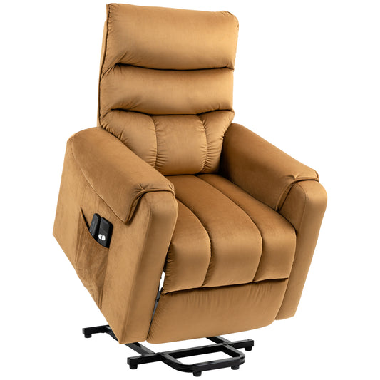 Elderly Velvet Power Lift Chair with Vibration Massage, Brown