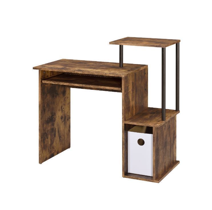 Lyphre Rustic Oak and Metal Computer Desk with Industrial Style Finish