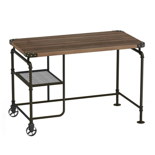 Rustic Wooden Top Industrial Writing Desk with Iron Base