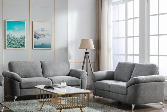 Villanelle Light Gray Linen Sofa Loveseat Living Room Set