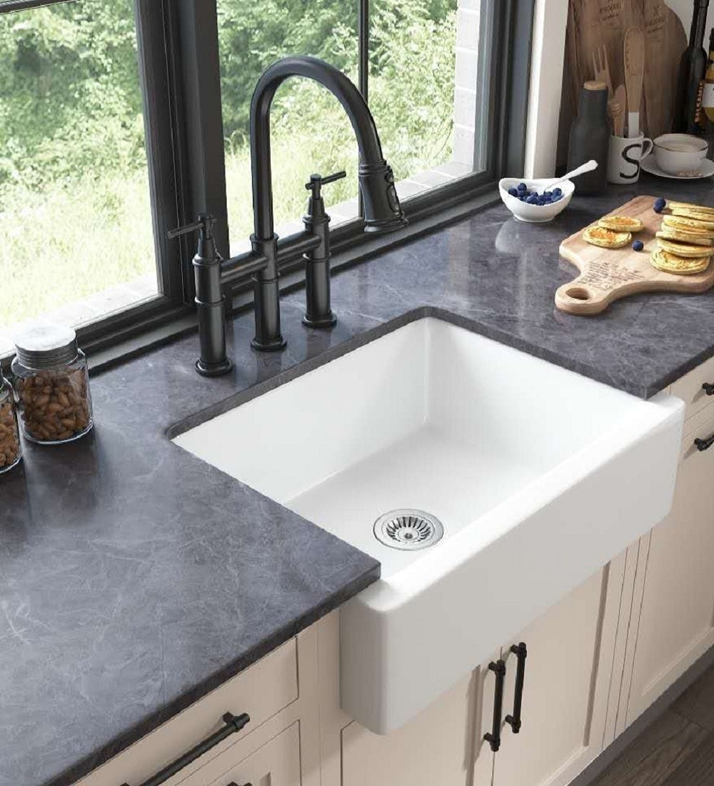 White Ceramic Farmhouse Kitchen Sink with Modern Design