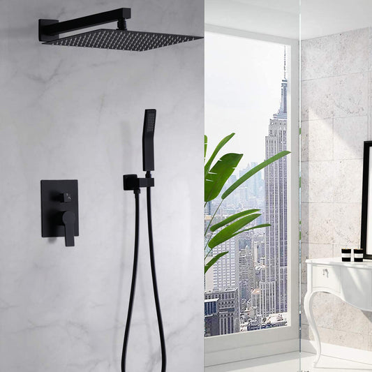 12 Inch Matte Black Bathroom Rain Shower and Hand Shower Combo Set