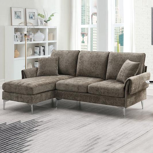 84-Inch Convertible Sectional Sofa with Reversible Chaise Lounge and Chenille Upholstery