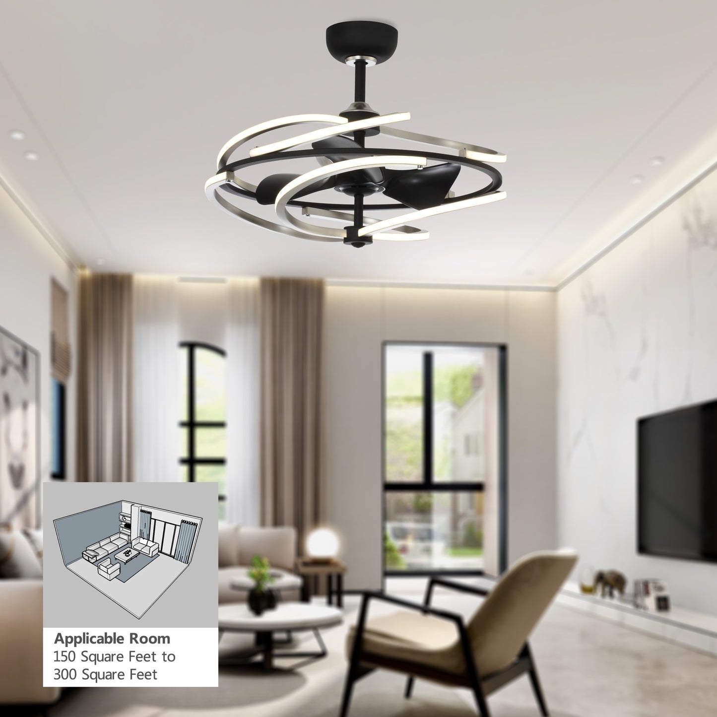 56W LED Light Strip Ceiling Fan with Double Color Frame - 28.3 in.