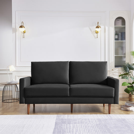 Black Modern Upholstered Velvet Loveseat Sofa with Solid Wooden Frame