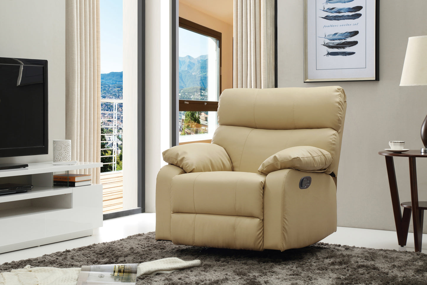 Manny G536-RC Beige Rocker Recliner with PU Material