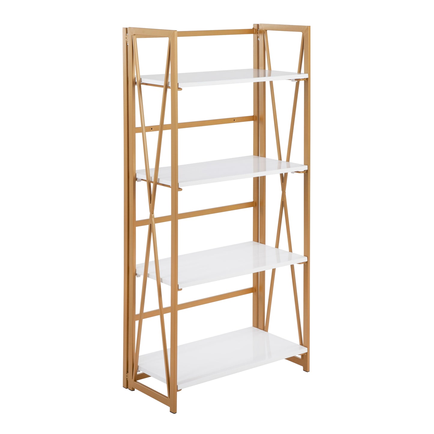 Folia Contemporary Bookcase in Gold Metal and White Wood by LumiSource