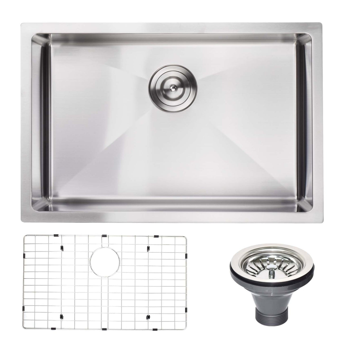 27 Stainless Steel Undermount Kitchen Sink with Sound Dampening Grid