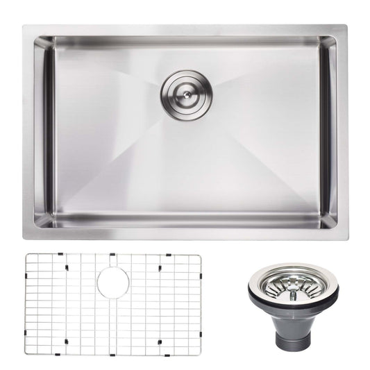 27 Stainless Steel Undermount Kitchen Sink with Sound Dampening Grid