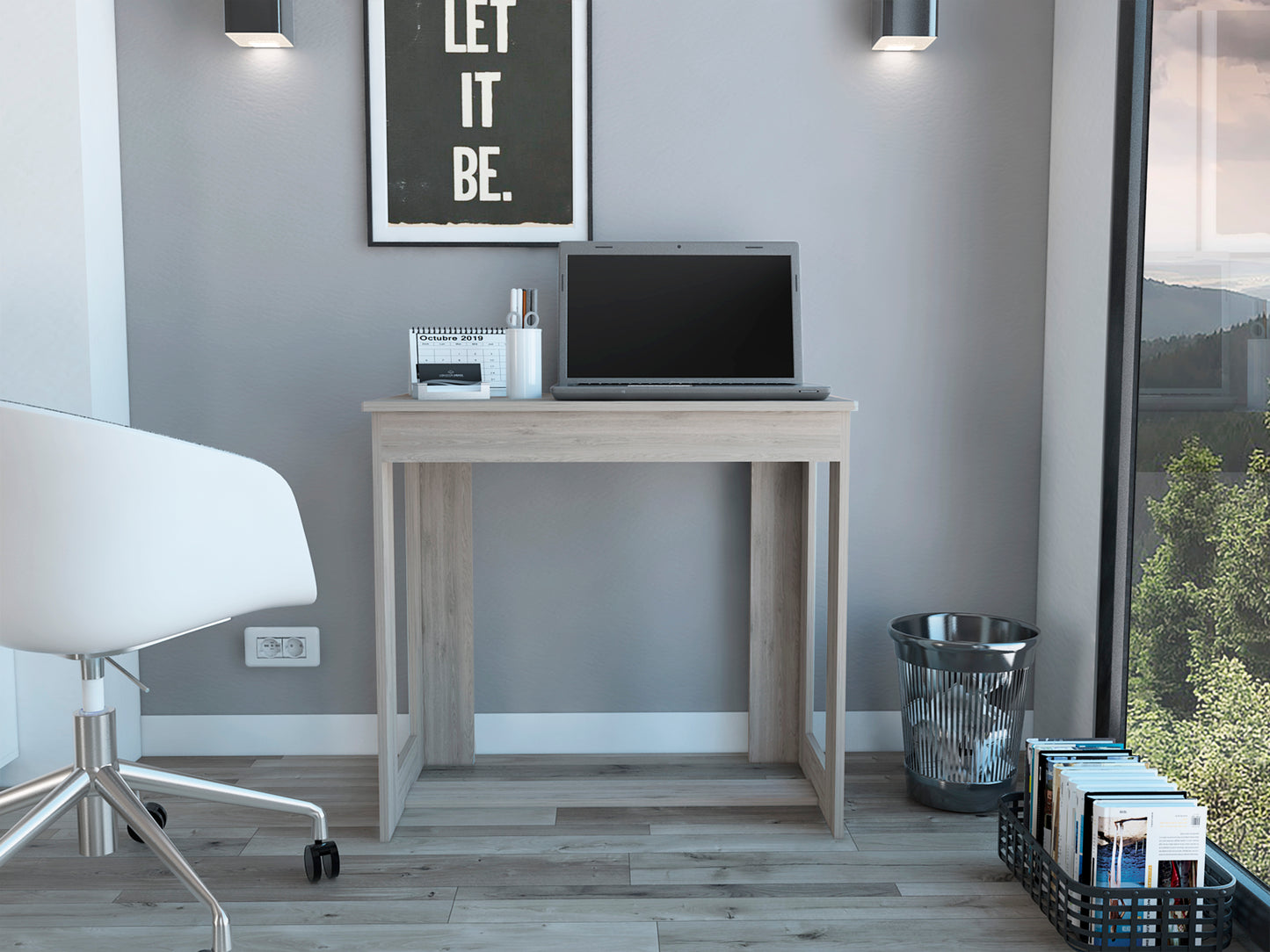 Grey Rectangle Writing Desk for Home Office and Remote Learning