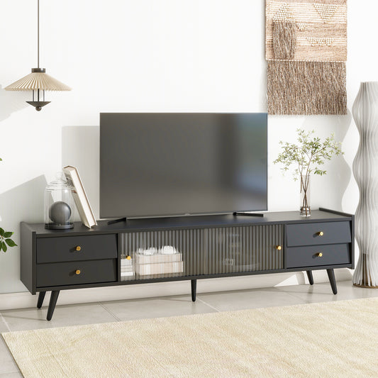 Contemporary Black TV Stand with Elegant Golden Accents