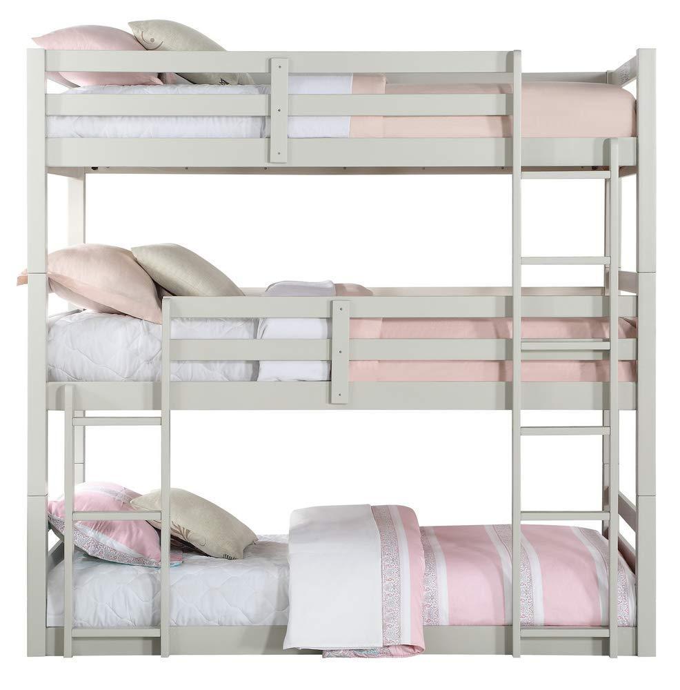 Ronnie Triple Twin Wooden Bunk Bed in Classic Light Gray