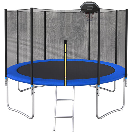 12 FT TRAMPOLINE OUTSIDE SAFETY NET WITH BASKETBALL HOOP