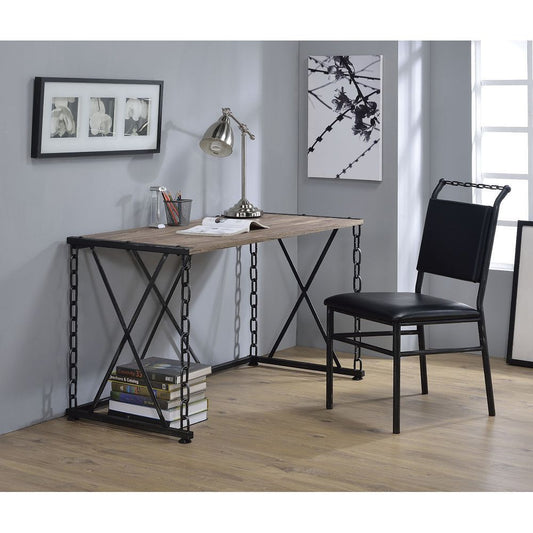 Rustic Oak and Antique Black Industrial Jodie Desk 92248 - Stylish Oak and Black Industrial Jodie Desk