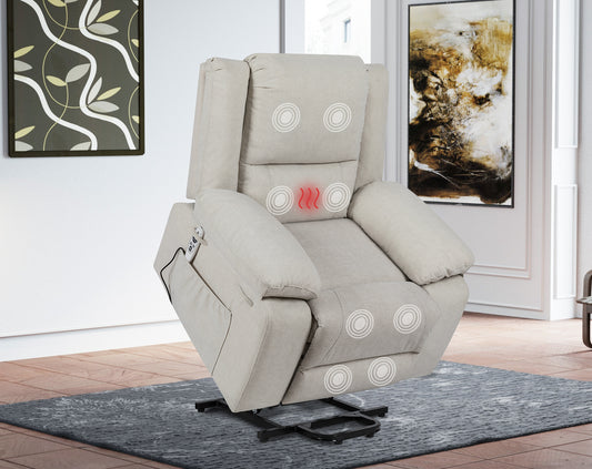 Electric Power Recliner Chair with Multi-Function Massage and Remote Control - Beige - Enhanced Comfort and Mobility Support