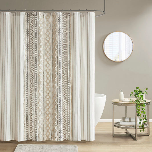 INK+IVY Imani Cotton Aztec Shower Curtain with Chenille Trim