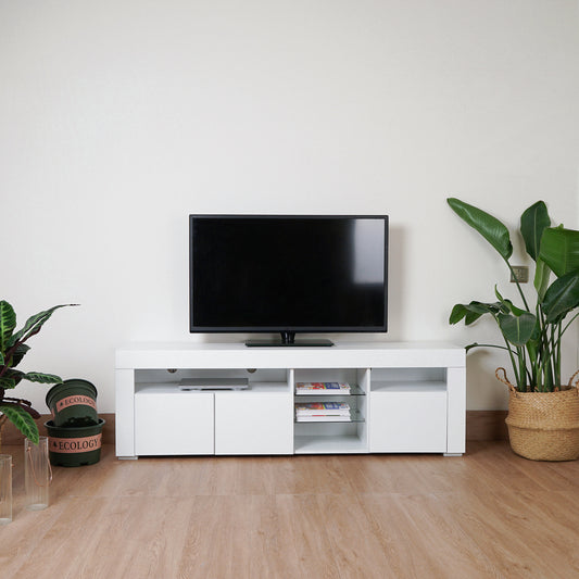 Modern LED TV Stand with High Gloss Front and Built-in Lights for Living Room and Bedroom