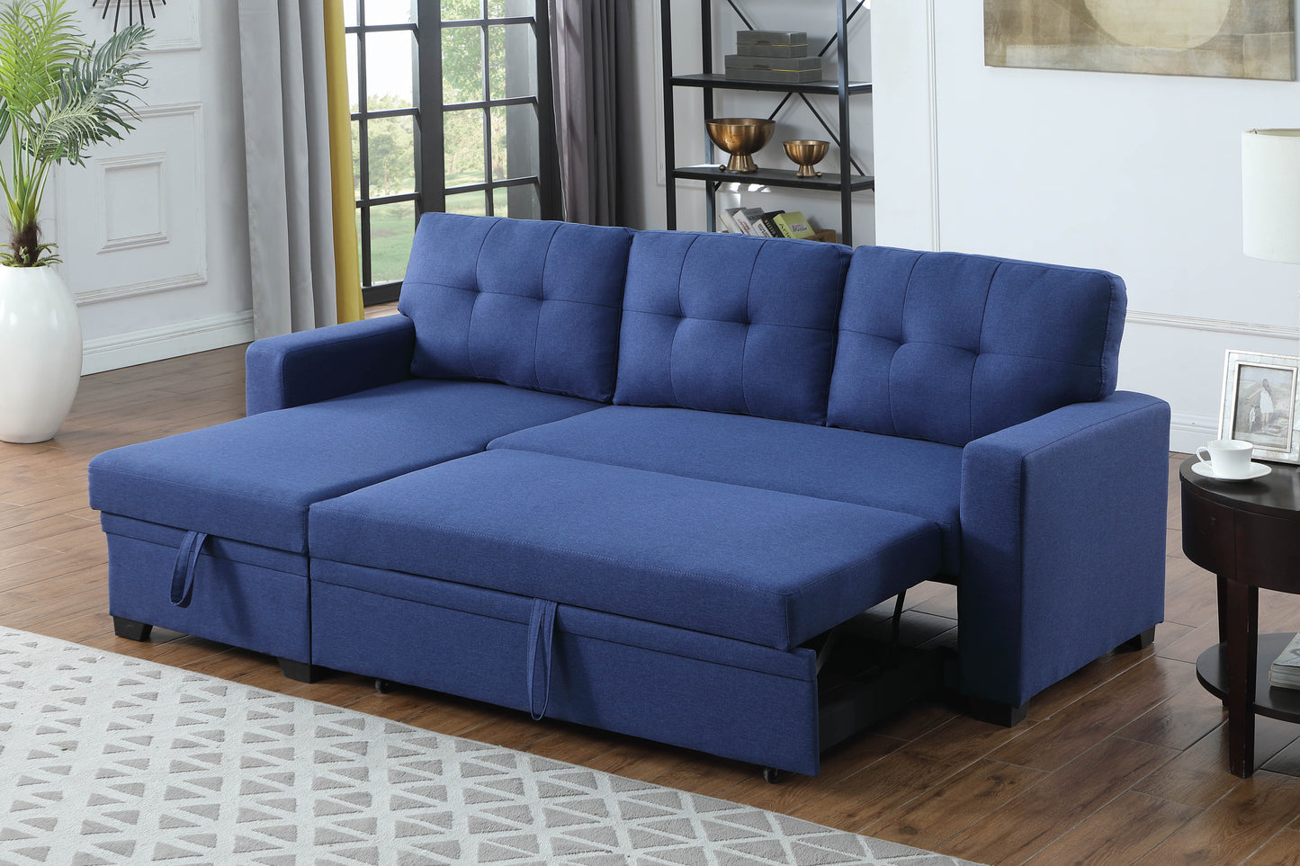 Upholstered Pull out Sectional Sofa with Chaise