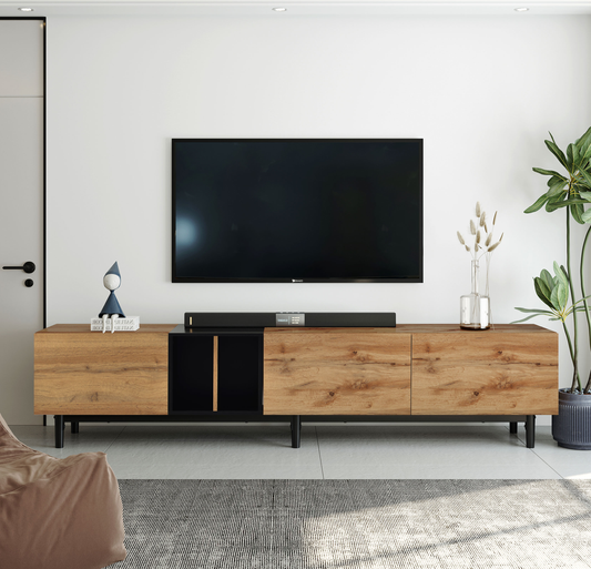 Stylish 80'' TV Stand with 3 Doors and Large Storage Cabinet for Modern Living Room