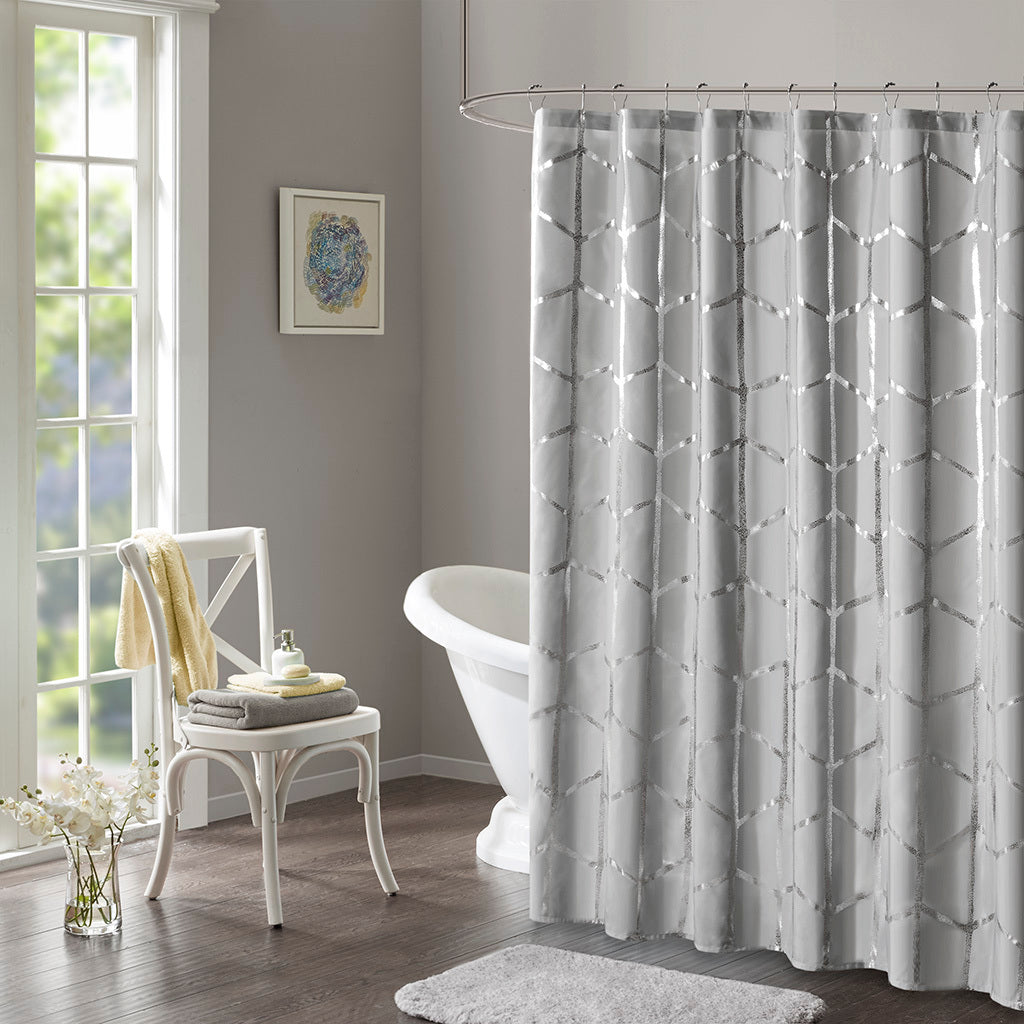 Shiny Metallic Geometric Print Shower Curtain