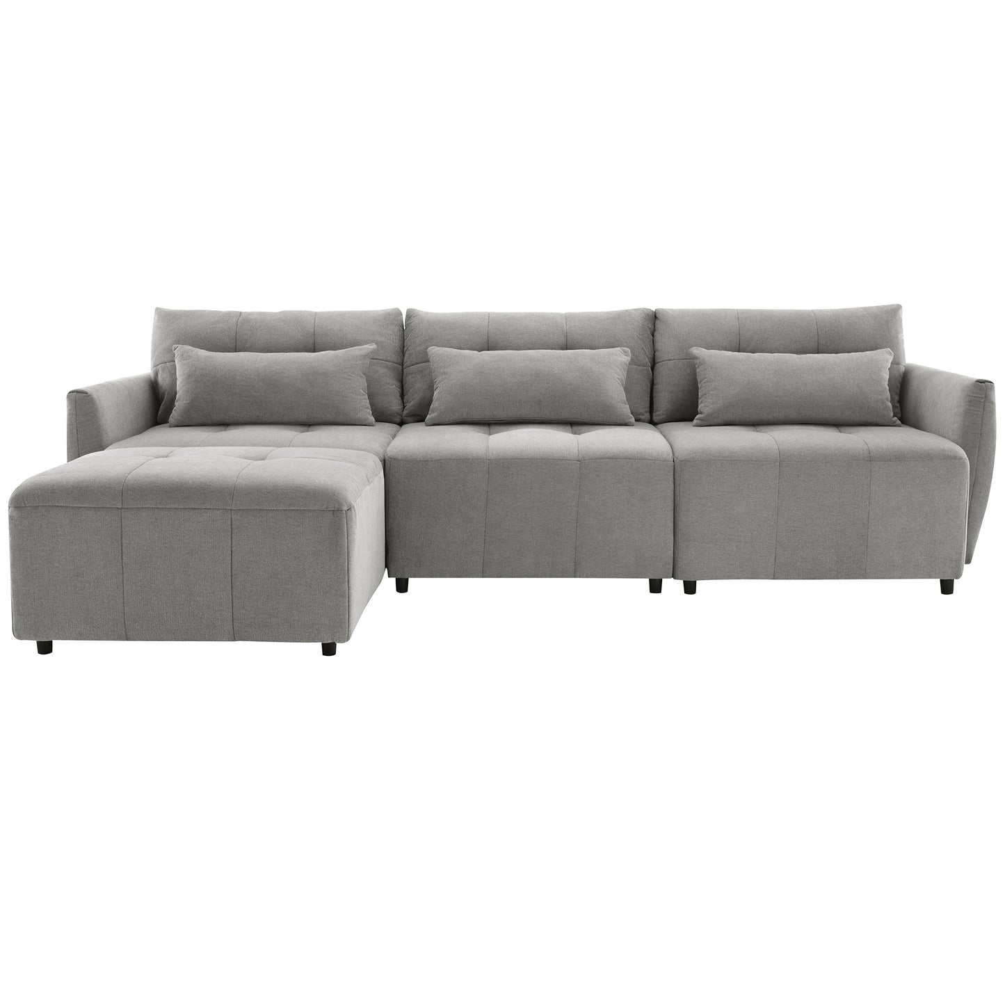 Convertible L-Shaped Sectional Sofa with Movable Ottoman and USB Ports